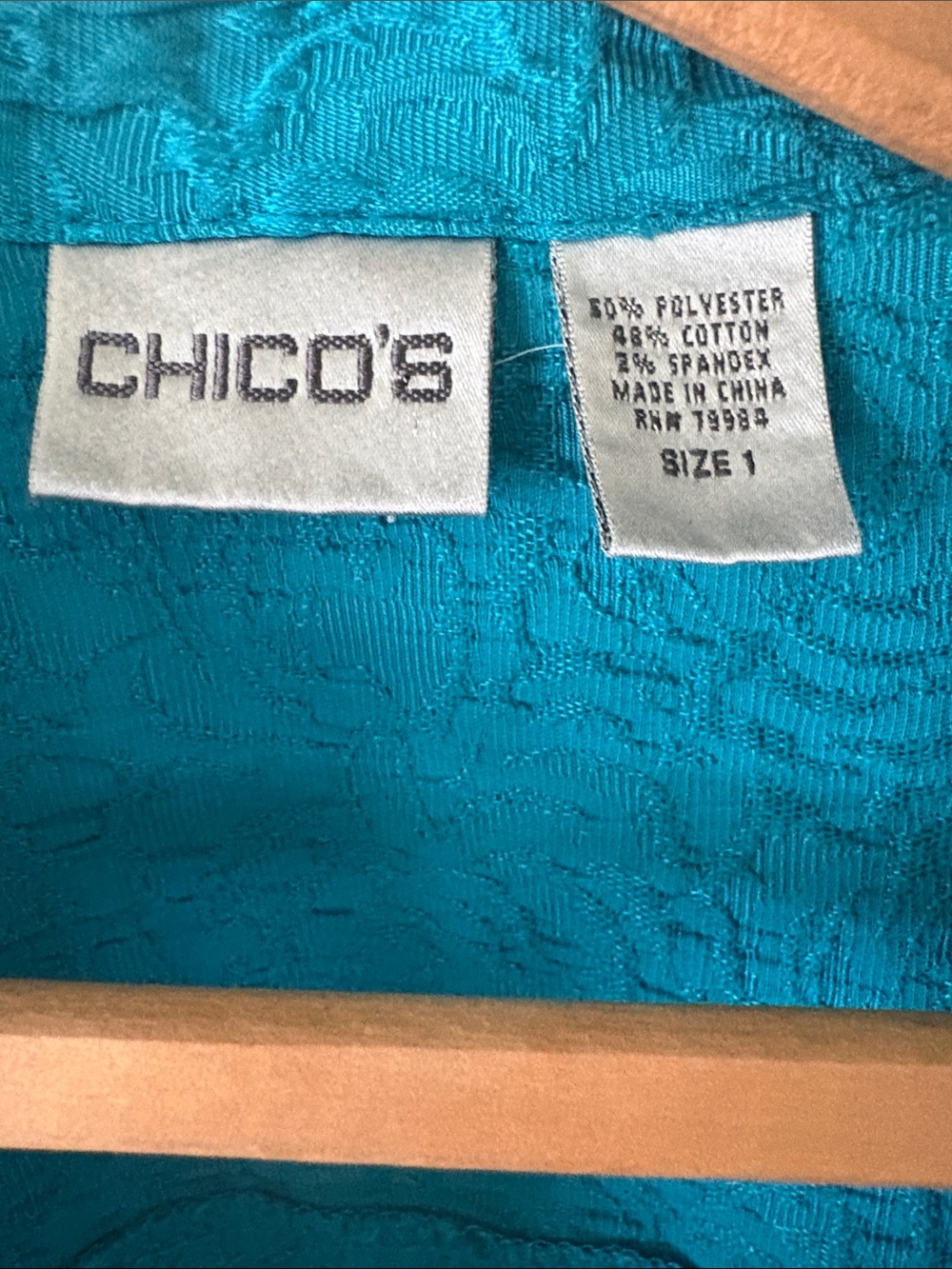 Chico's Teal Crinkled Button-Front Jacket - Picture 2 of 5
